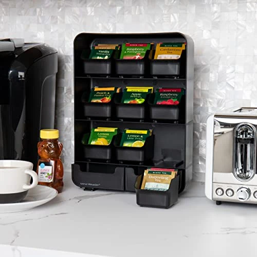 9 Removable Drawers Tea Bag Holder And Condiment Organizer, Black - Image 2
