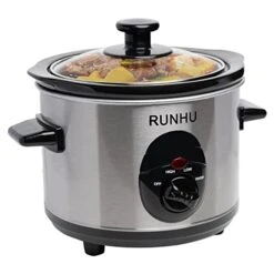 Slow Cooker, 1.5-Quart Ceramic Pot With Auto Warm And Adjustable Temp, Entrees, Sauces, Stews & Dips, Dishwasher Safe, Nutrient Loss Reduction, Round, Stainless Steel