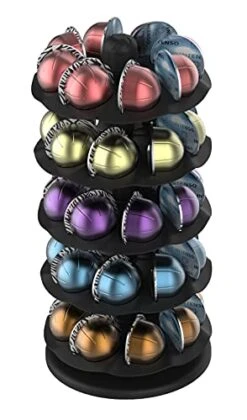 Rotary Coffee Pod Capsules Carousel Holder Organizer Compatible With 40 Nespresso Vertuoline Capsules (Black)