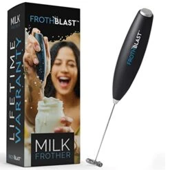 ™ Milk Frother Handheld For Coffee {Foam Maker} Electric Whisk Drink Mixer For Lattes, Cappuccino, Frappe, Matcha, Hot Chocolate (Black)