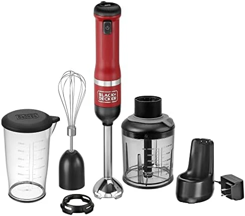 Black & Decker Kitchen Wand Cordless Immersion Blender, 3 In 1 Multi Tool Set, Hand Blender With Charging Dock, Whisk, And Chopper, Red (BCKM1013K06) - Image 6