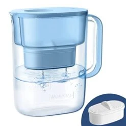 200-Gallon Long-Life Lucid 10-Cup Water Filter Pitcher, NSF Certified, 5X Times Lifetime, Reduces Chlorine, BPA Free, Blue