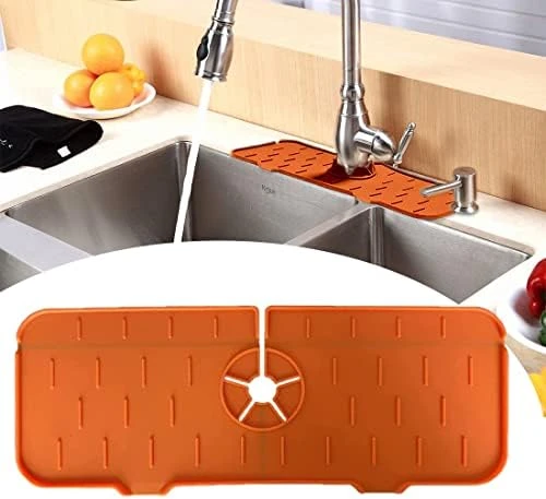 LYOWL Silicone Sink Faucet Mat, Sink Splash Guard Drip Catcher For Sink Faucet, Water Draining Pads Behind Faucet For Kitchen, Bathroom And RV, (Black)… - Image 6