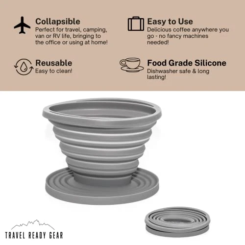 100% Silicone Collapsible Pour Over Coffee Maker Great For Travel, Backpacking, Camping, Vanlife (Gray) - Image 3