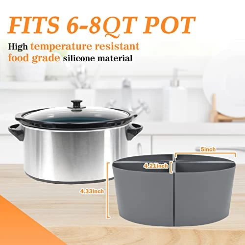 IFEYENIA Slow Cooker Liners, 4 In 1 Silicone Crock Pot Liner Fits 6-8 QT,Reusable & Leakproof Slow Cooker Divider Insert For Crock Pot,Cooking Liner BPA Free,Dishwasher Safe (6-8QT,4Count, Grey) - Image 2