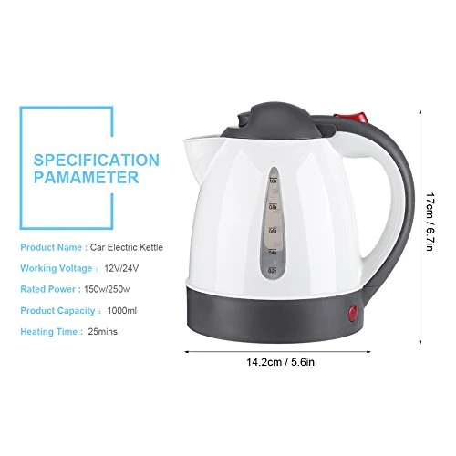 Portable Car Electric Kettle Road Trip Travel Cigarette Lighter DC12V/24V Heated Water Tea Coffee Kettle Auto Shut Off (1000ml (Kettle) (12V) - Image 2