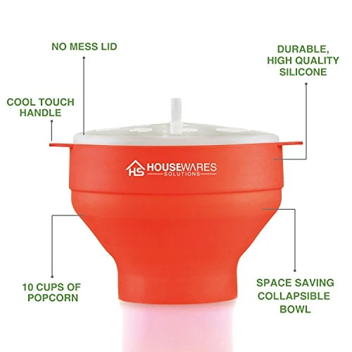 Collapsible Silicone Microwave Hot Air Popcorn Popper Bowl With Lid And Handles - Red - Image 5
