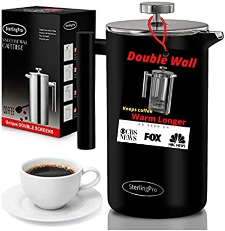 French Press Coffee Maker(1.75L)-Double Walled Large Coffee Press With 2 Free Filters-Enjoy Granule-Free Coffee Guaranteed, Stylish Rust Free Kitchen Accessory-Stainless Steel French Press - Image 3