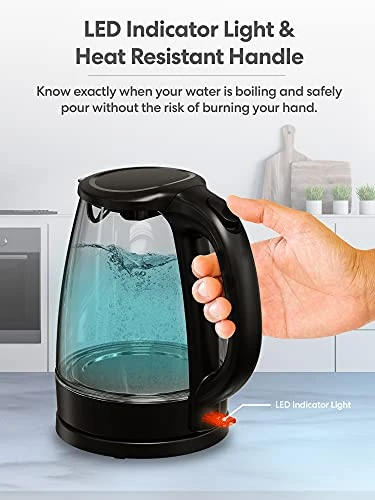 Electric Kettle 1.7 Liter Borosilicate Glass, Cordless With LED Light, Scratch And Rust Resistant. Auto Shut-Off With Boil-Dry Protection, Heat Resistant Handle, Rapid Boil, BPA Free - Image 2