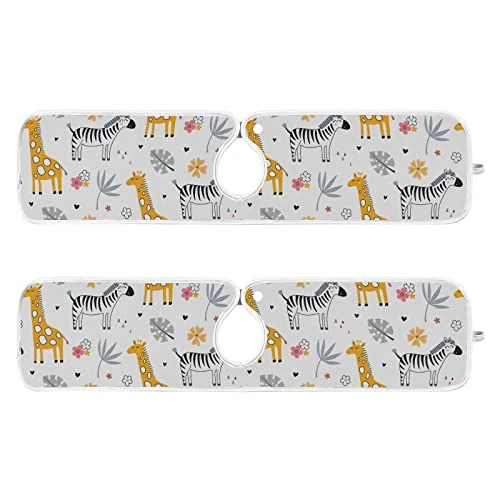 Kcldeci 2 Pack Faucet Mat Splash Guard For Kitchen Sink,Cute Zebra Giraffe And 23x5 Inch Faucet Handle Drip Catcher Tray Absorbent Mat Fast Dry Mat For Kitchen, Bathroom - Image 2