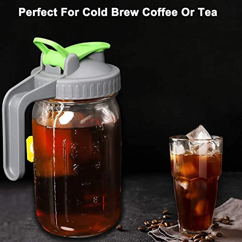 Cold Brew Coffee Maker Mason Jar 32 Oz Wide Mouth Mason Jar Iced Coffee Tea Pitcher With Coffee Filter Airtight & Leak-Proof Pitcher 1 Quart - Image 5