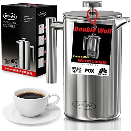 French Press Coffee Maker(1.75L)-Double Walled Large Coffee Press With 2 Free Filters-Enjoy Granule-Free Coffee Guaranteed, Stylish Rust Free Kitchen Accessory-Stainless Steel French Press - Image 9