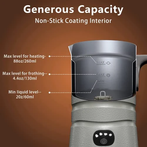 Milk Frother,4-in-1 Electric Milk Steamer,8.8oz/260ml Milk Warmer For Latte, Cappuccinos, Macchiato Ultra-Quite Working & Automatic Shut Off (Silver Grey) - Image 3