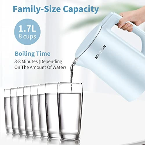 Electric Kettle, 1.7 L Double Wall Food Grade Stainless Steel Interior Water Boiler, Coffee Pot & Tea Kettle, Auto Shut-Off And Boil-Dry Protection, 1200W, 2 Year Warranty(Blue) - Image 5