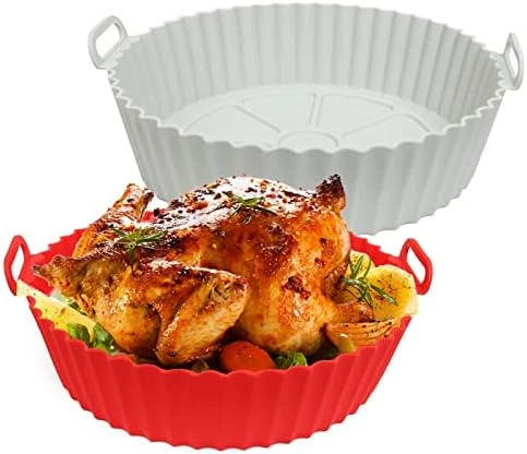 2-Pack 7.5 Inch Reusable Silicone Air Fryer Liners Air Fryer Basket Heat Resistant Easy Cleaning Silicone Air Fryer Tray Accessories Fit 3-7QT Airfryer(Blue+Pink) - Image 12