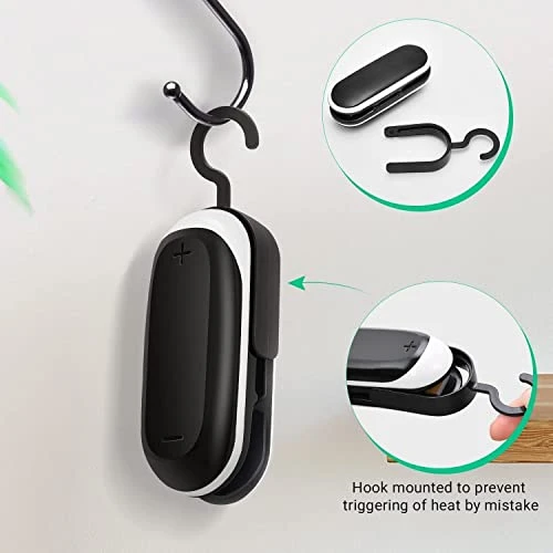 Mini Bag Sealer, Portable Sealing Bags Machine, Handheld Heat Food Vacuum Sealer Machine With Cutter And Hook For Snack, Plastic Bags, Storage, Potato Chip Cookie Bags (Black 1PCS) - Image 3