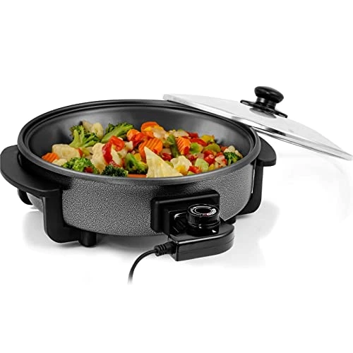 Nstick Electric Skillet - Aluminum Coated Grill Pan & Glass Lid Cover (12-Inch)