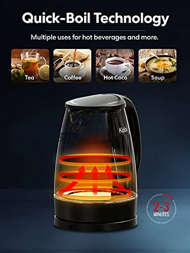 Electric Kettle 1.7 Liter Borosilicate Glass, Cordless With LED Light, Scratch And Rust Resistant. Auto Shut-Off With Boil-Dry Protection, Heat Resistant Handle, Rapid Boil, BPA Free