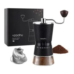 Vzaahu Manual Coffee Grinder With Stainless Steel Conical Burr Black Rock Texture 15 Adjustable Settings 70g Coffee Bean Large Hopper Hand Spice Mill For Aeropress Drip Coffee Espresso French