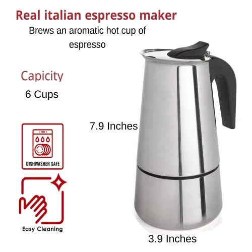 6 Cup Coffee Maker Stovetop Espresso Coffee Maker, Moka Coffee Pot With Coffee Percolator Design, Stainless Steel Stovetop Espresso Maker, Italian Coffee Maker (300ml/10oz) - Image 2