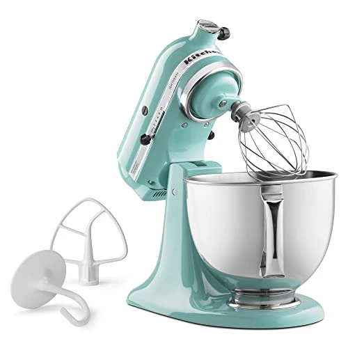 KitchenAid KSM150PSAQ Artisan Series 5-Qt. Stand Mixer With Pouring Shield - Aqua Sky & KSM2FPA Food Processor Attachment, Dicing Kit, Silver - Image 3