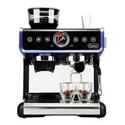 All In One Espresso Machine For Home Barista CYK7601, Coffee Grinder, Milk Steam Frother Wand, For Espresso, Cappuccino And Latte, Black