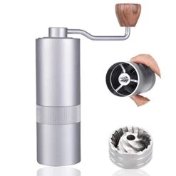 Manual Coffee Grinder Capacity 25g With CNC Stainless Steel Conical Burr - Internal Adjustable Setting,Double Bearing Positioning,French Press Coffee For Hand Grinder Gift (Silver)