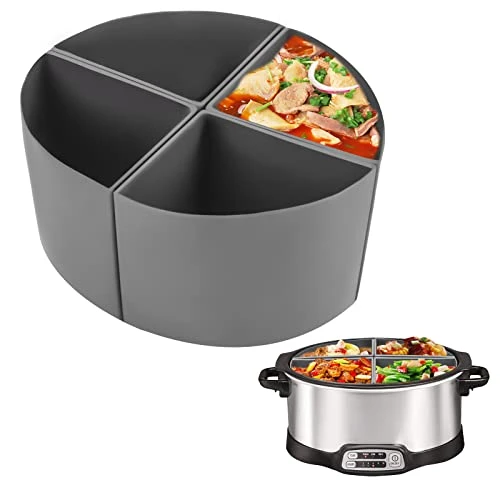 IFEYENIA Slow Cooker Liners, 4 In 1 Silicone Crock Pot Liner Fits 6-8 QT,Reusable & Leakproof Slow Cooker Divider Insert For Crock Pot,Cooking Liner BPA Free,Dishwasher Safe (6-8QT,4Count, Grey)