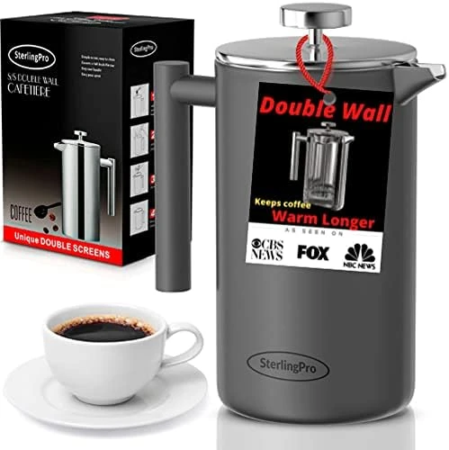 French Press Coffee Maker(1.75L)-Double Walled Large Coffee Press With 2 Free Filters-Enjoy Granule-Free Coffee Guaranteed, Stylish Rust Free Kitchen Accessory-Stainless Steel French Press - Image 7