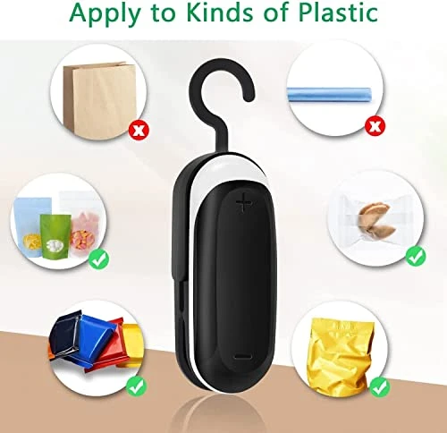 Mini Bag Sealer, Portable Sealing Bags Machine, Handheld Heat Food Vacuum Sealer Machine With Cutter And Hook For Snack, Plastic Bags, Storage, Potato Chip Cookie Bags (Black 1PCS) - Image 4
