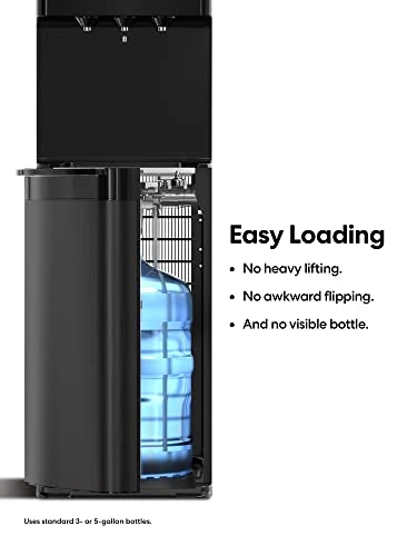 Brio CLBL520SCBLK Self-Cleaning Bottom Load Water Cooler Dispenser For 3 & 5 Gallon Bottles – Hot, Room & Cold Spouts, Child-Safety Lock, LED Display & Night Light, Black Stainless Steel - Image 4