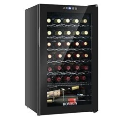 34 Bottle Wine Cooler Refrigerator, Freestanding Compressor Wine Chiller, Beverage Wine Fridge With Digital Temperature Control & Double-layer Glass Door For Red White Wine, Champagne, Beer