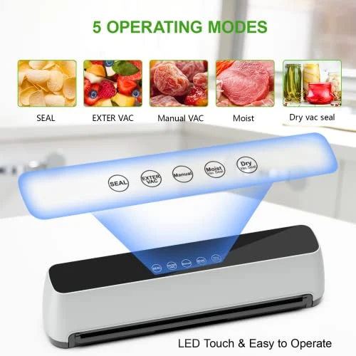 Vacuum Sealer Machine-New Upgraded One-Touch Full Automatic Foodsaver Vacuum Sealer With LED Touch Screen Indicator Lights,Air Sealing System For Food Storage Dry/Moist Modes With 15 Seal Bags And 1 Air Suction Hose. - Image 4