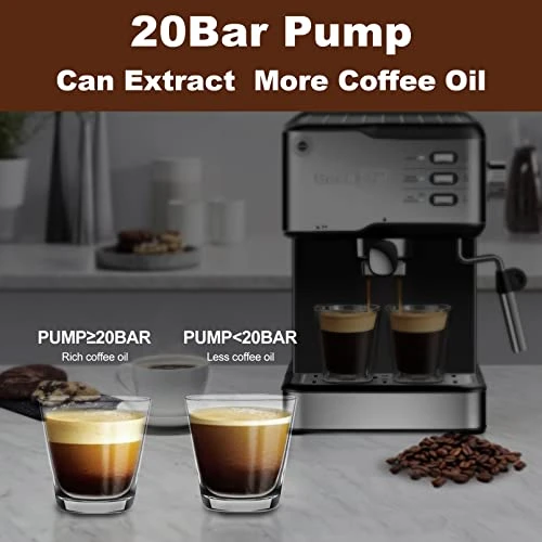 Espresso Machine, Espresso And Cappuccino Latte Maker 20 Bar Pump Coffee Machine Compatible With ESE POD Capsules Filter&Milk Frother Steam Wand, For Home Barista, 950W, 1.5L Water Tank - Image 3