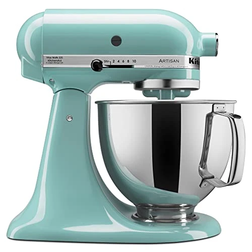 KitchenAid KSM150PSAQ Artisan Series 5-Qt. Stand Mixer With Pouring Shield - Aqua Sky & KSM2FPA Food Processor Attachment, Dicing Kit, Silver - Image 2