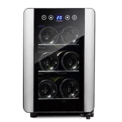 ADOORO Storage Fridge Mini Thermostat Wine Cabinet Black Red Wine Beer Mini Bar Fridge Wine Cooler Hold 6/12 Bottles Air Conditioner