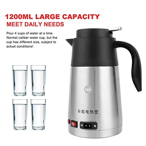 Electric Car Kettle24V 1200ml 200W Stainless Steel Electric Insulation Heating Mug Boil Water Heating Cup Car Egg Cooker With Car Cigarette Lighter For Car Travel - Image 4
