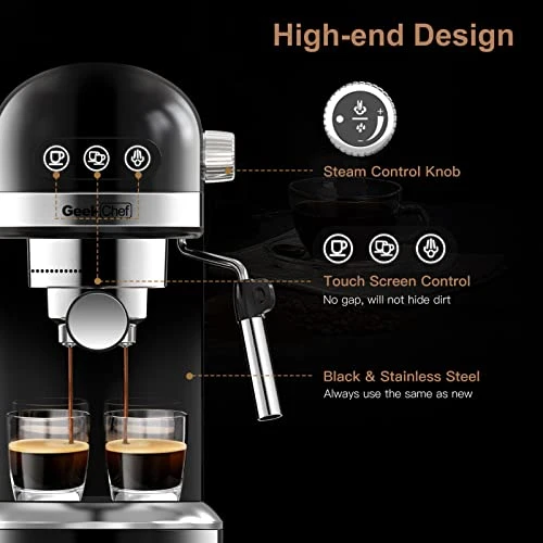 Espresso Machine 20 Bar, Fast Heating Automatic, Compact Coffee Maker With Milk Frother Steam Wand, Latte & Cappuccino Maker For Espresso, 1.4L Water Tank, 1350W - Image 2