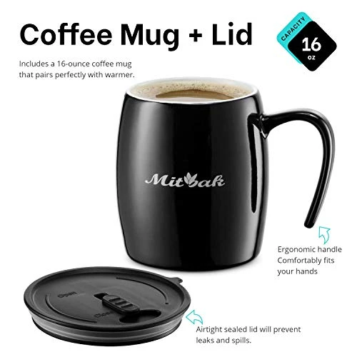 Innovative Coffee Mug Warmer With A 16-Ounce Ceramic Coffee Mug & Lid | This Mug Warmer For Desk Will Keep Coffee, Tea, Hot Chocolate The Perfect Temperature For Hours - Image 5