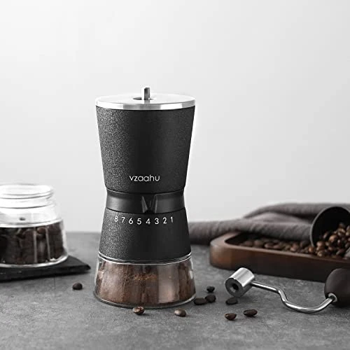 Vzaahu Manual Coffee Grinder With Stainless Steel Conical Burr Black Rock Texture 15 Adjustable Settings 70g Coffee Bean Large Hopper Hand Spice Mill For Aeropress Drip Coffee Espresso French - Image 5