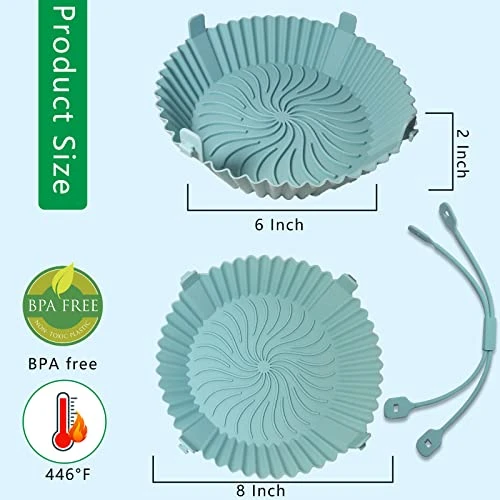 Air Fryer Silicone Liners, BBN 2 Pcs 8 Inch Silicone Air Fryer Pot With Lanyard Reusable Air Fryer Silicone Basket For 3 To 6 QT Air Fryers Liners Silicone For Air Fryer Oven Accessories (Red+Blue) - Image 2