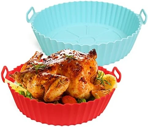 2-Pack 7.5 Inch Reusable Silicone Air Fryer Liners Air Fryer Basket Heat Resistant Easy Cleaning Silicone Air Fryer Tray Accessories Fit 3-7QT Airfryer(Blue+Pink) - Image 7