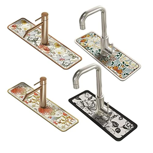 Wedhapy Silicone Faucet Handle Drip Catcher Tray Mat,Absorbent Kitchen Sink Mat Non-Slip Faucet Mat Kitchen Sink Splash Catcher Guard Faucet Wrap Around Drying Pads 15x5.1 Inch Style 3 - Image 6