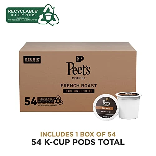 Peet's Coffee, Dark Roast K-Cup Pods For Keurig Brewers - French Roast 54 Count (1 Box Of 54 K-Cup Pods)