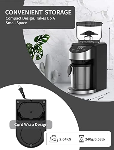 Burr Coffee Grinder, Adjustable Burr Mill With 35 Precise Grind Settings, Electric Coffee Grinder For Espresso/Drip/Percolator/French Press/American/Turkish Coffee Makers, 120V/200W, Black - Image 4
