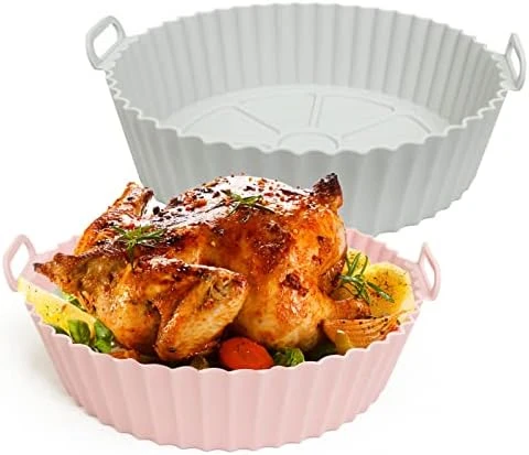 2-Pack 7.5 Inch Reusable Silicone Air Fryer Liners Air Fryer Basket Heat Resistant Easy Cleaning Silicone Air Fryer Tray Accessories Fit 3-7QT Airfryer(Blue+Pink) - Image 6