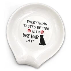 Funny White Ceramic Coffee Tea Spoon Rest, Everything Tastes Better With Dog Hair In It - Coffee Station Decor Coffee Holder Accessories Gift For Coffee Lovers Friends, 3.8x3.4x0.2