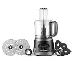 NutriBullet Bullet NBP50100 Food Processor 450-Watts With 7-Cup Capacity And Stainless Steel Slice, Shred, Chop And Dough Attachments, Black