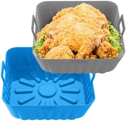 OUTXE 2-Pack 9inch Square Silicone Air Fryer Liners For 6QT To 9QT Reusable Large Air Fryer Insert Silicone Air Fryer Cover Easy Cleaning For Oven Accessories (Green+Grey) - Image 5