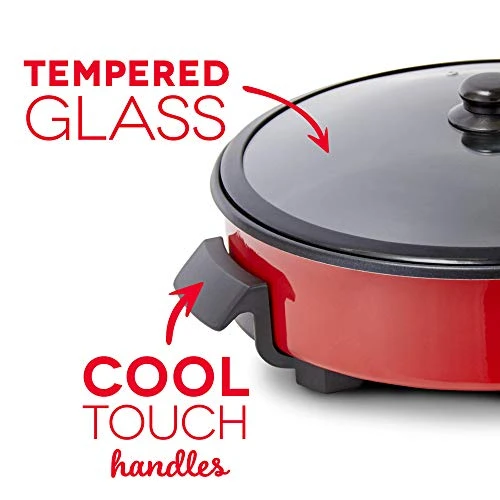Dash Family Size Electric Skillet With 14 Inch Nonstick Surface + Recipe Book For Pizza, Burgers, Cookies, Fajitas, Breakfast & More, 20 Cup Capacity, 1400-Watt - Red - Image 2